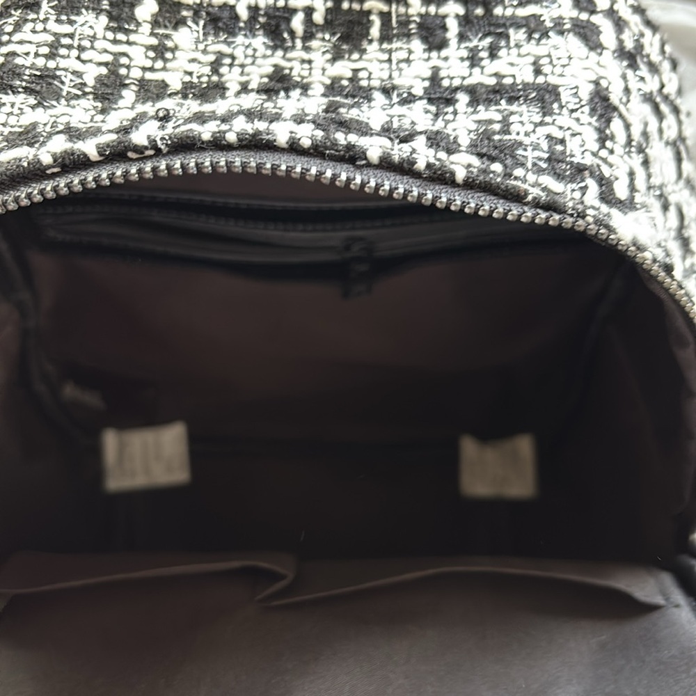 BADGLEY MISCHKA Big Diamond Quilted vegan Leather Nylon Backpack w/studs B&W - Picture 8 of 13